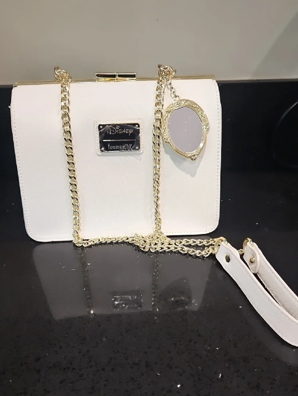 White Women’s Crossbody Bag with Pink Drip Skull Accent